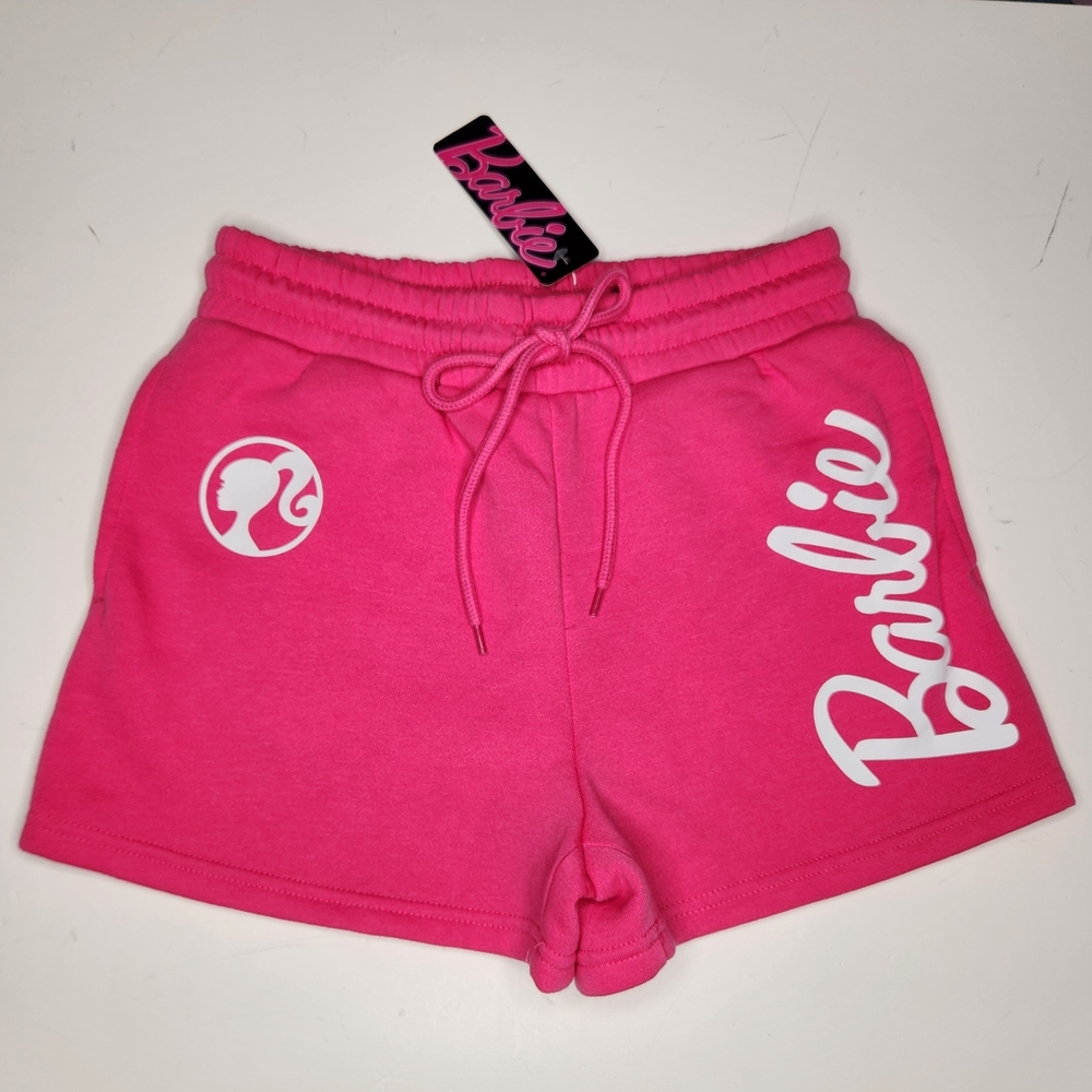 Barbie Hot Pink Fleece Sweat Shorts Size Medium Elastic Waist Pockets NEW
